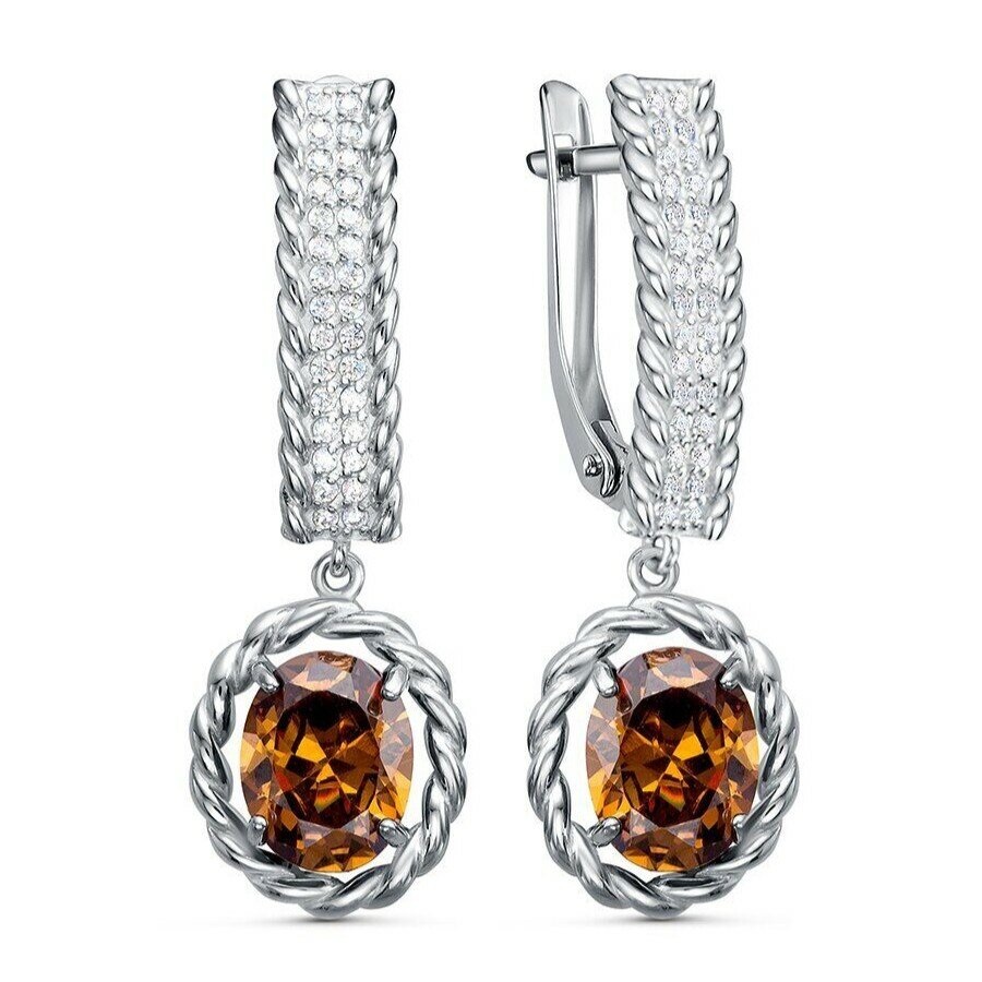 Серьги Яхонт, серебро, 925 проба, фианит