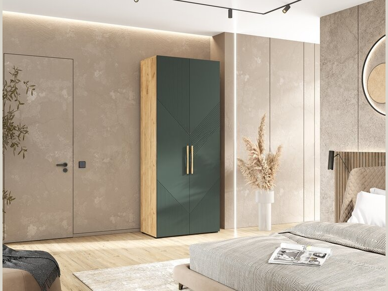 Шкаф двухстворчатый 900, с фасадами МДФ, браш мени грин/дуб крафт