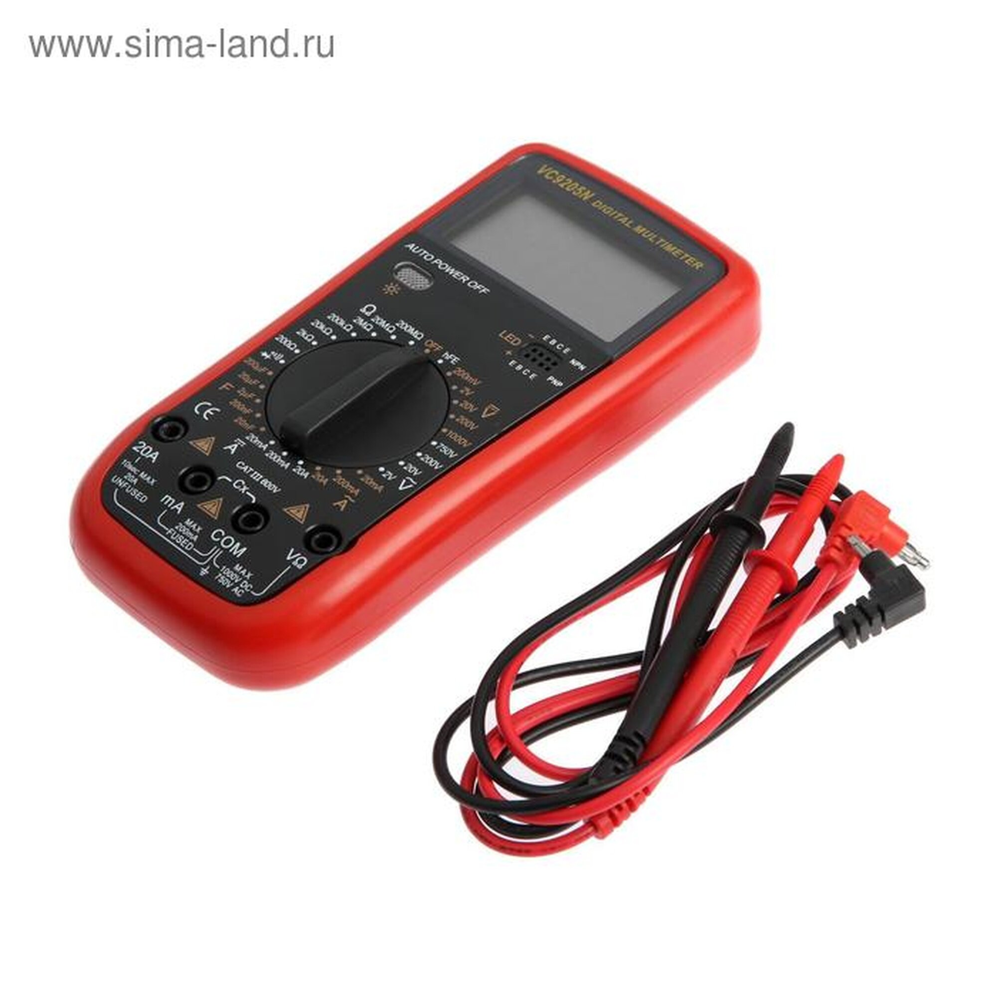 Мультиметр тундра, VC9205N, ACV/DCV, ACA/DCA, 200-200MΩ, 20nF-200mF, прозвон