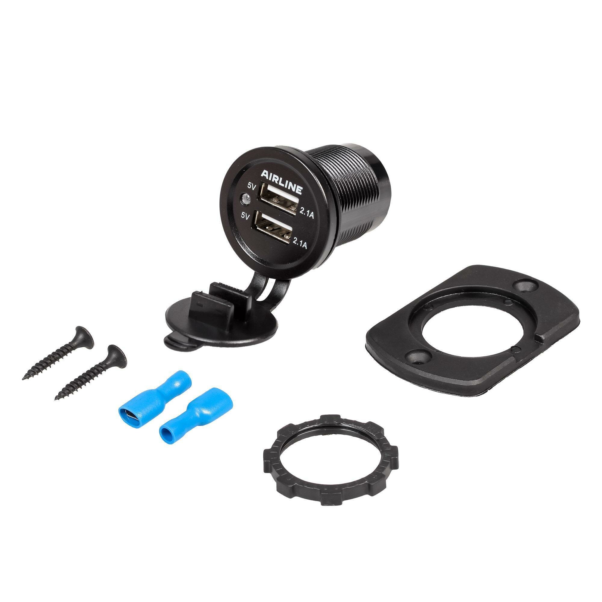 Airline розетка usb встраиваемая влагозащ. с 2 портами (5в, 2.1а + 2.1а) (в пакете) aebj205