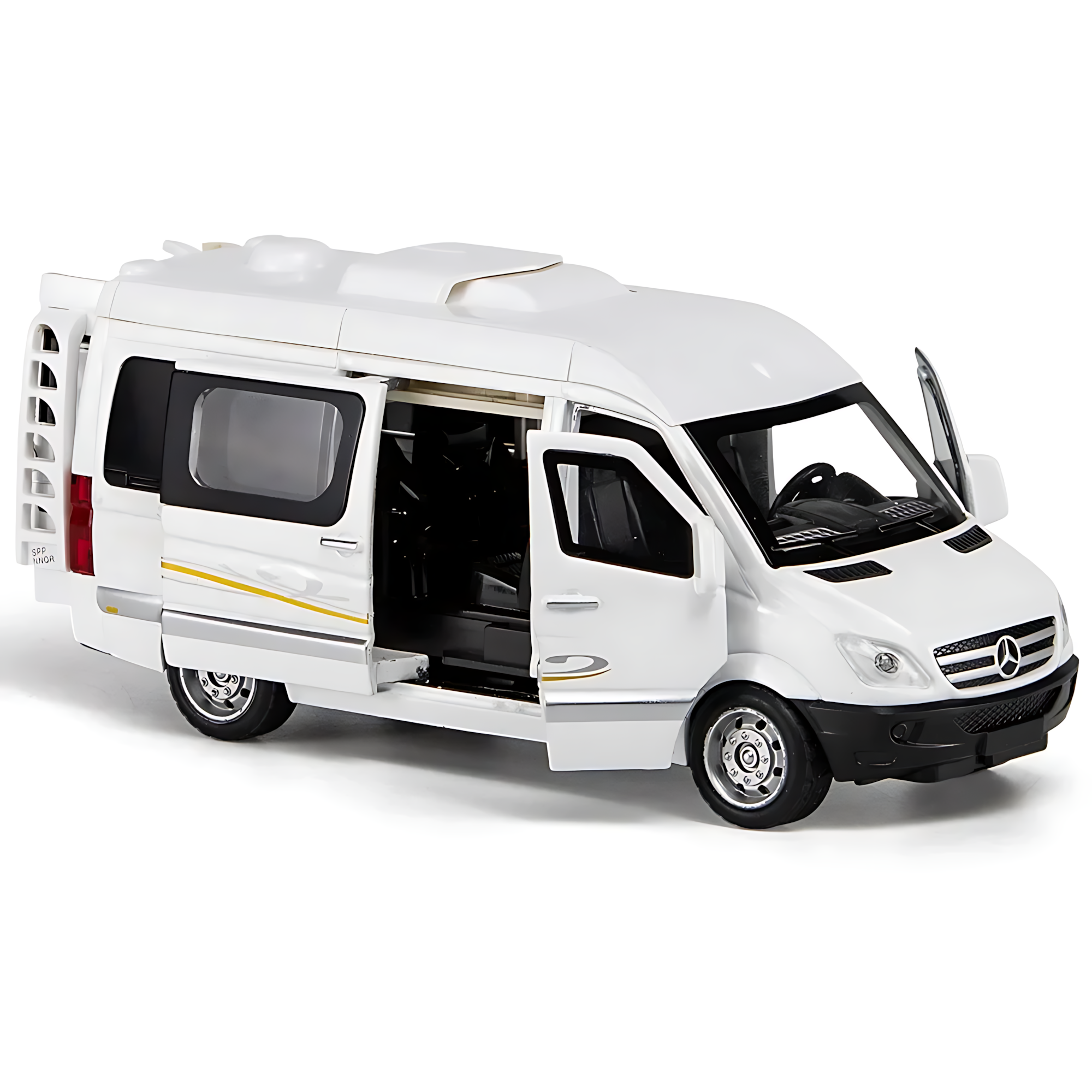Модель автомобиля Mercedes Sprinter 1:32, металлическая, открываются двери и багажник
