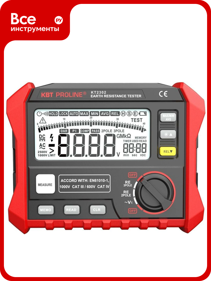 Цифровой измеритель сопротивления заземления КВТ KT 2302 PROLINE 87240