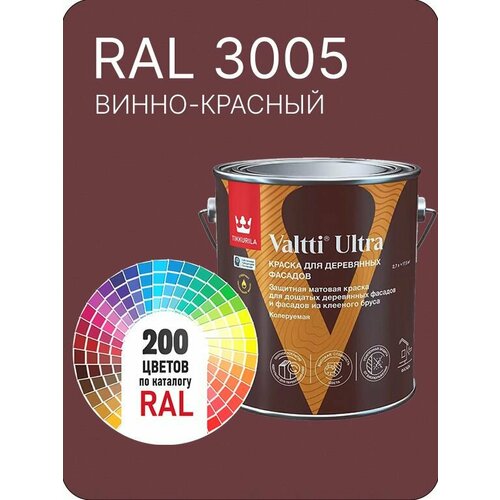 фото Краска для деревянных фасадов tikkurila valtti ultra цвет винно- красный ral 3005 2.7 л.