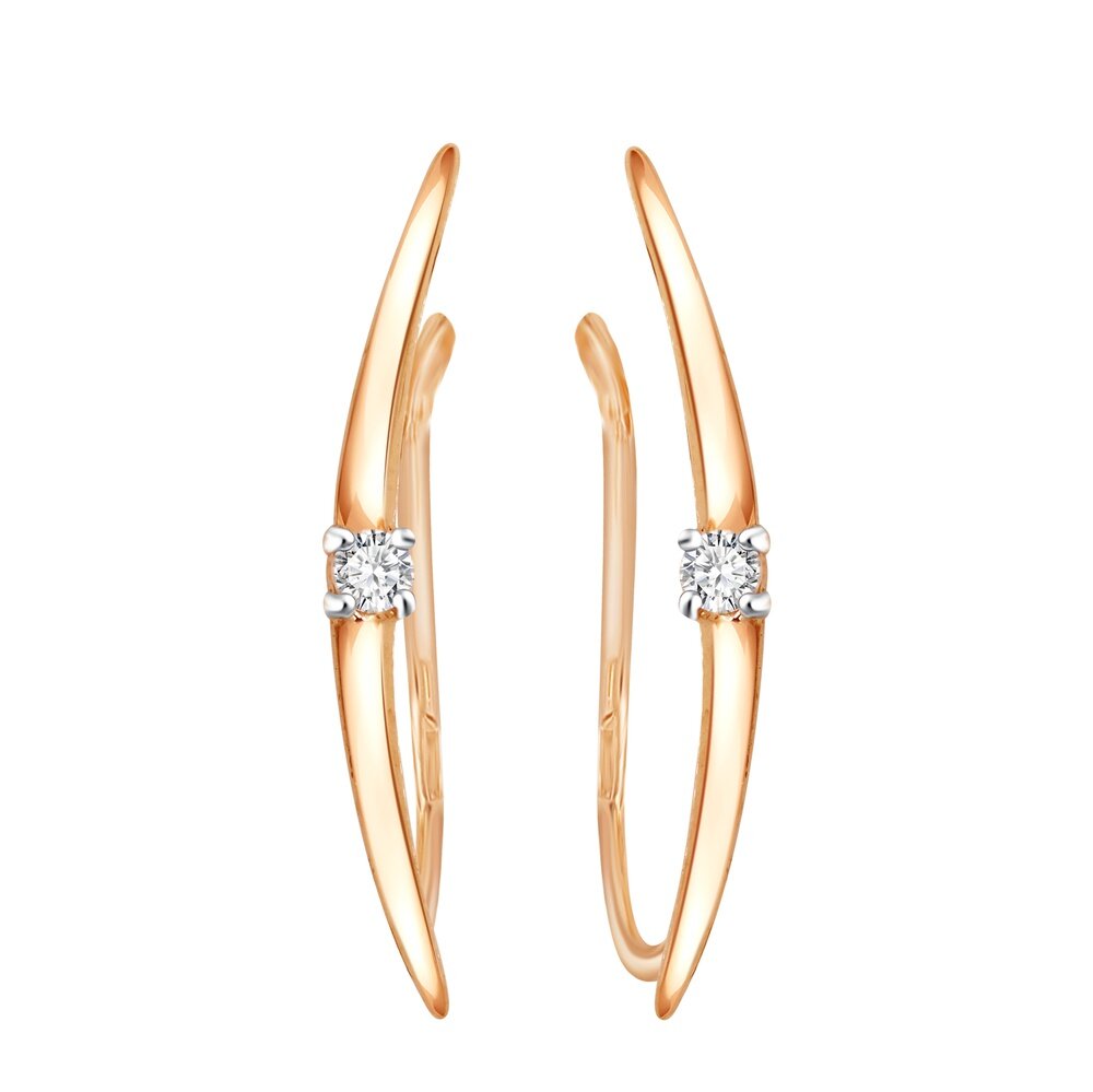 Серьги клаймберы 585GOLD, красное золото, 375 проба, родирование, фианит, , белый