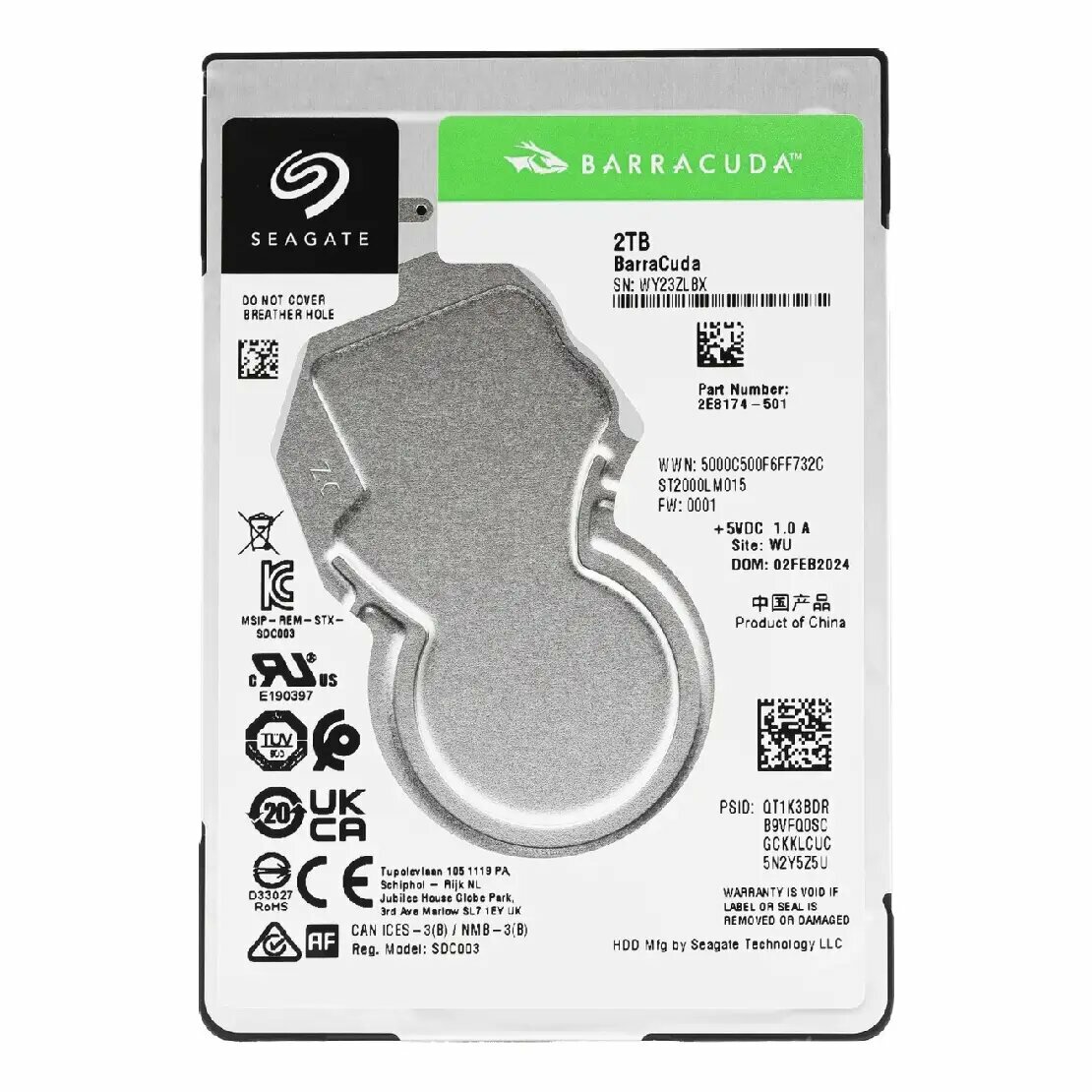 Жесткий диск 2,5" Seagate Barracuda ST2000LM015, 2 ТБ, 5400 об/мин, SATA III 6 Гбит/с — фото 1