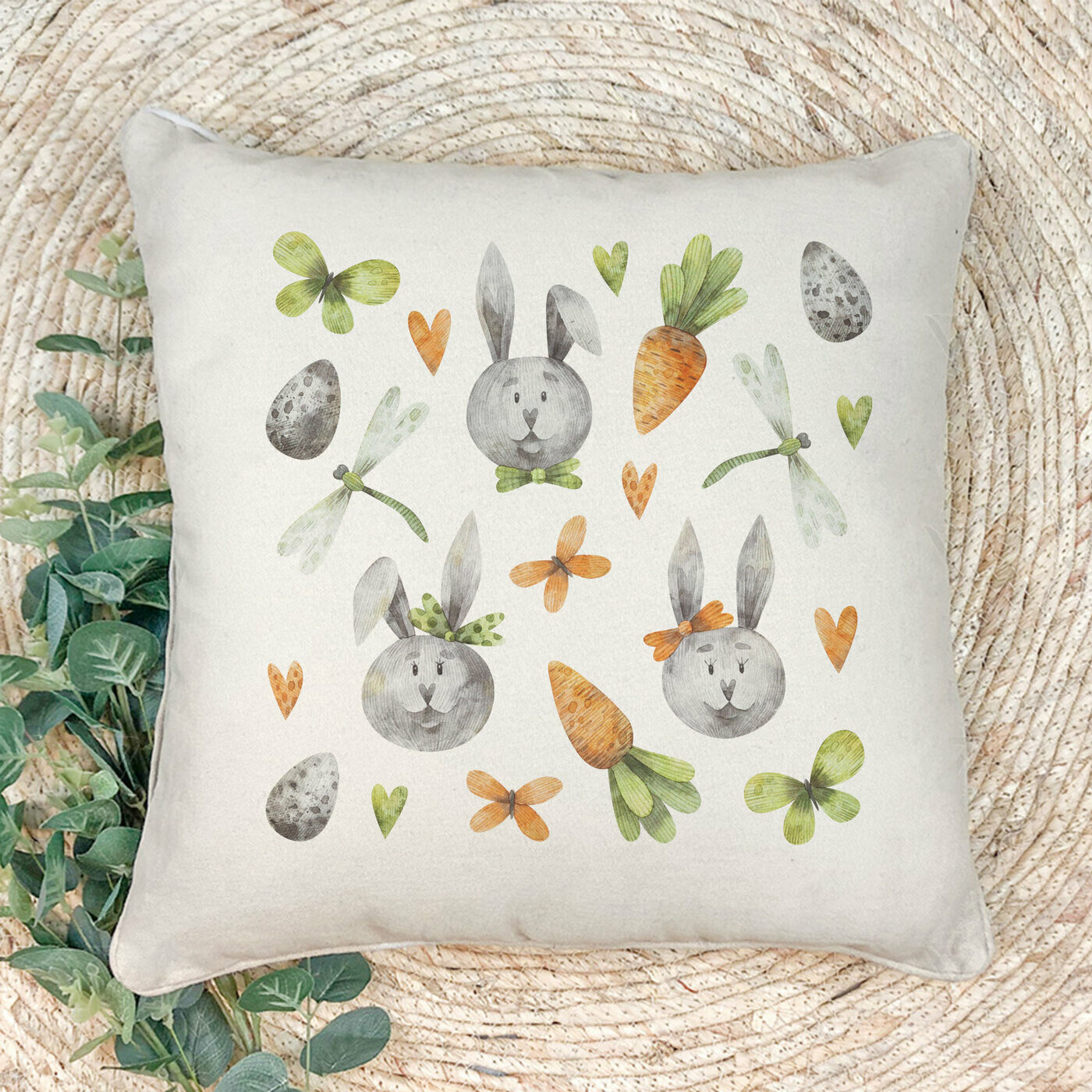 Наволочка для декоративной подушки Gerasim "Мордочка кролика и морковка", 41х41 см, эко-ткань хлопок/полиэфир