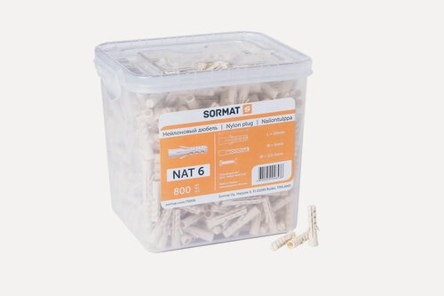 Изображение товара Дюбель нейлоновый Sormat NAT 6х30 мм, коробка 800 шт. 0.57 кг