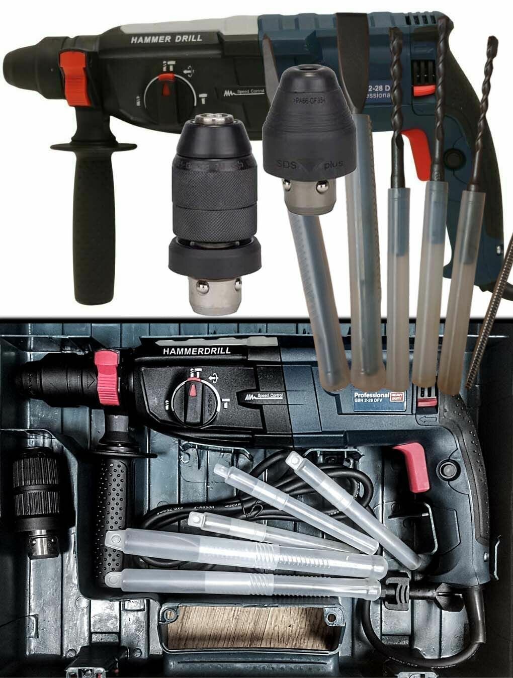 Профессиональный ударный перфоратор GBH 2-28 DFV HAMMER DRILL быстрозажимной sds-plus патроном сменная головка под дрель