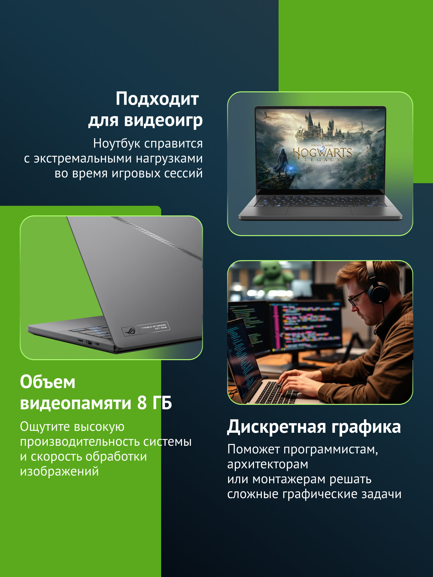 Ноутбук Asus ROG Zephyrus GA403UV-QS186, 14", OLED, AMD Ryzen 7 8845HS, LPDDR5x 16ГБ, SSD 1024ГБ, RTX 4060 8ГБ, серый — фото 1