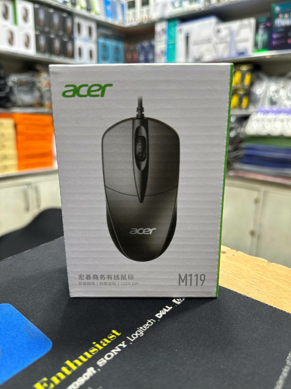 Мышь проводная Acer M119, 1200DPI, для правой/левой руки, бесшумное нажатие, черная