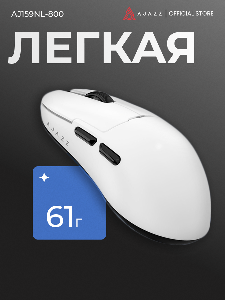 Игровая беспроводная мышь AJAZZ AJ159 NL, белая, 3 типа подключения, Pixart PAW 3311, 800мАч — фото 1