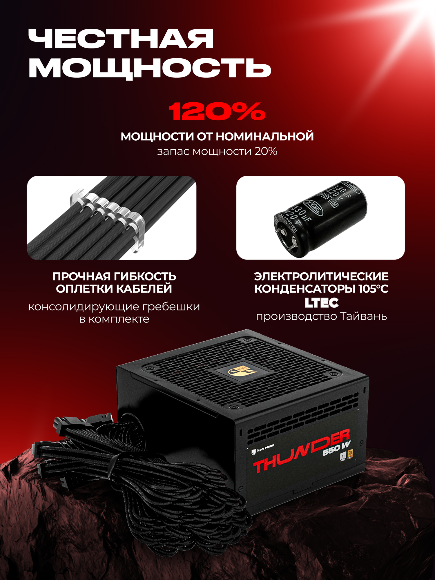 Блок питания Thunder 550W 80+Bronze ATX3.1+DC-DC+APFC+3 года гарантии — фото 1