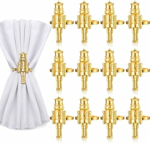 Juego de servilleteros de cascanueces, servilleteros de soldado de metal para Navidad, vajilla del día de San Valentín, decoración de bodas y fiestas vintage, 12 piezas, dorado