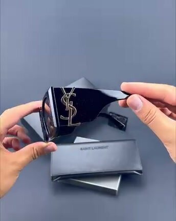 Солнцезащитные очки Saint Laurent, бежевый, синий, черный, белый, золотой — фото 1