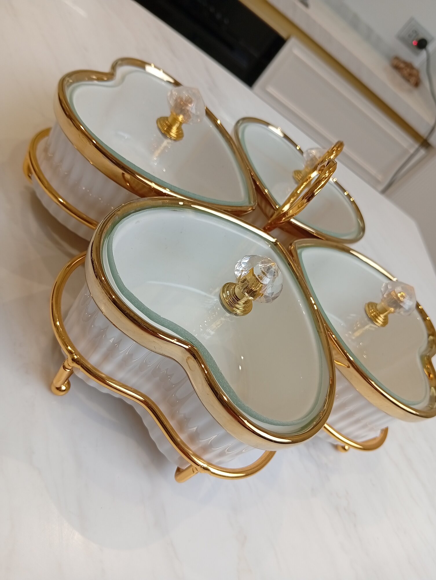 Менажница "Сердце", для орехов и сухофруктов, закрытая, 4 шт, белая