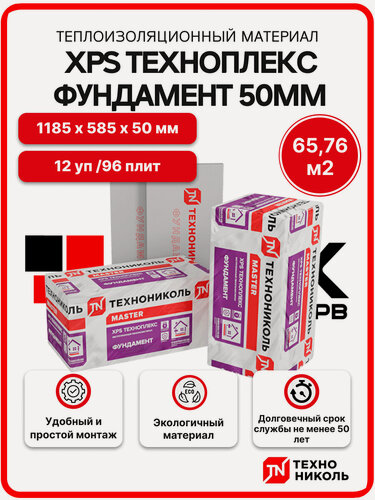 Изображение товара Технониколь XPS Техноплекс Фундамент 50 мм (12уп/ 65,76м2 / 96 плит) утеплитель из пенополистирола для стен, крыши, пола