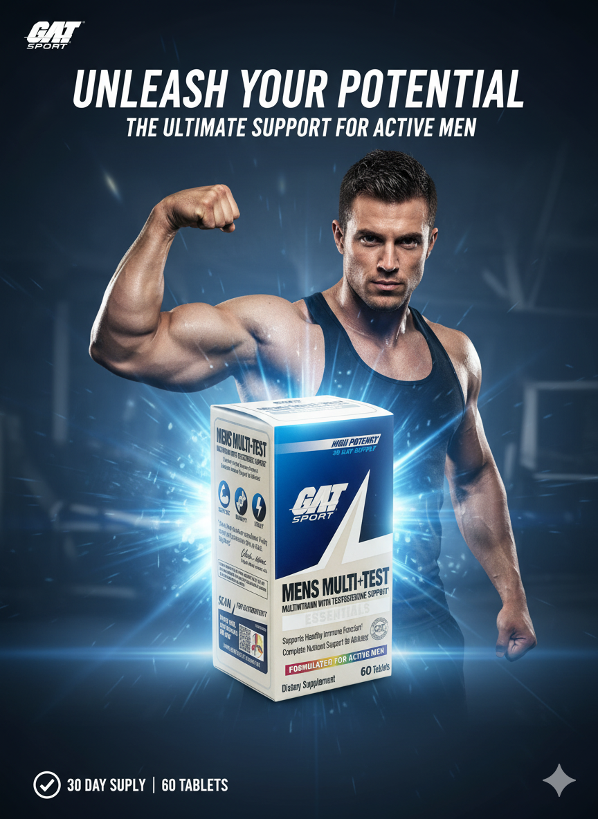 Мультивитамины GAT "Multi + Test", мужские, с тестостероном, высокая эффективность, 60 таблеток