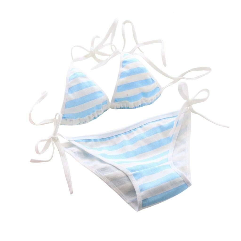 Женский двухкомпонентный купальник в полоску, сине-белый широкий