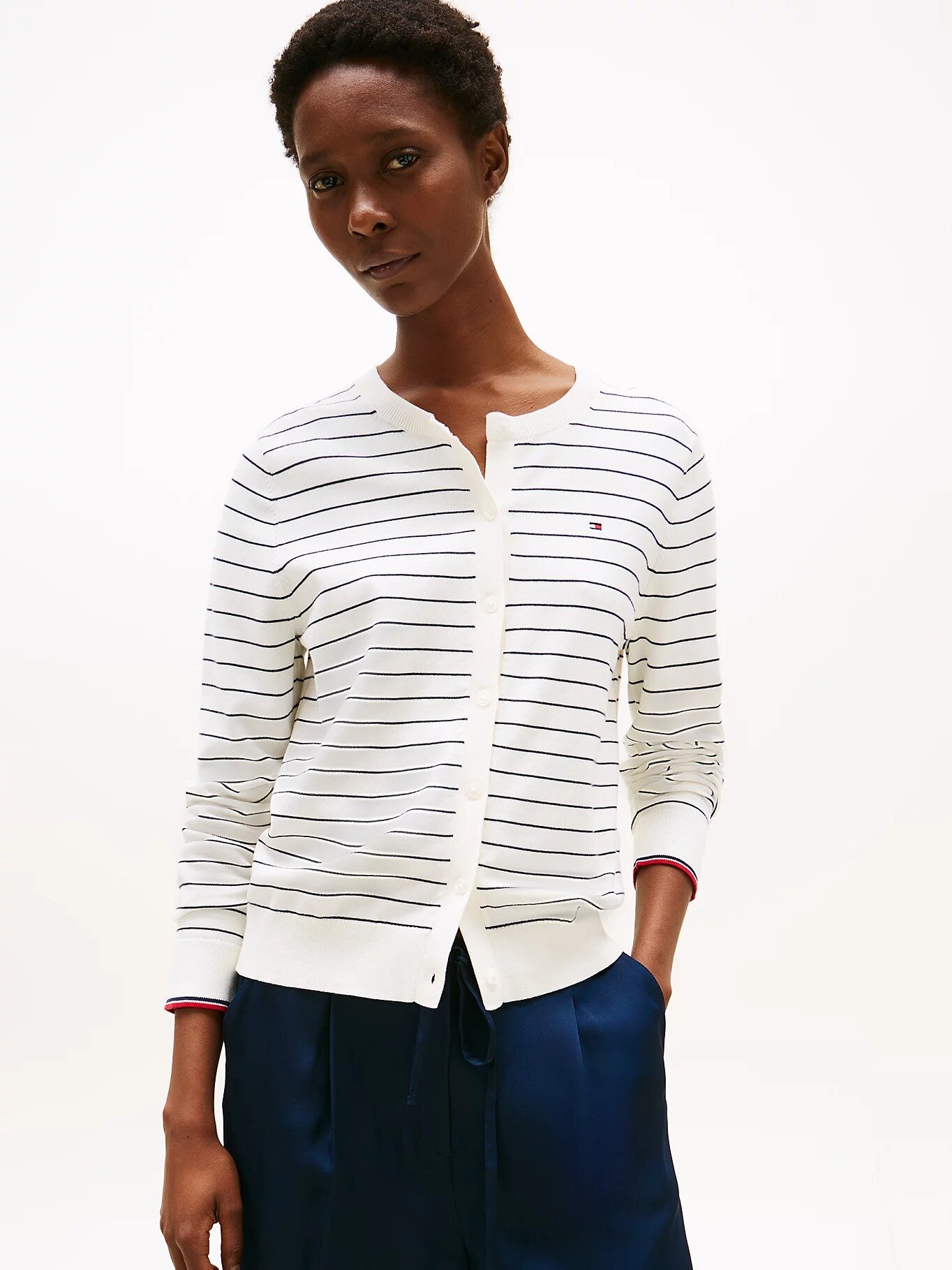 Кардиган TOMMY HILFIGER, размер M, молочный/темно-синий