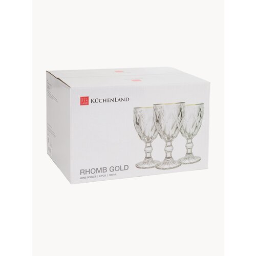 Бокал-кубок для вина, 320 мл, 6 шт, стекло Р, с золотистым кантом, Rhomb gold