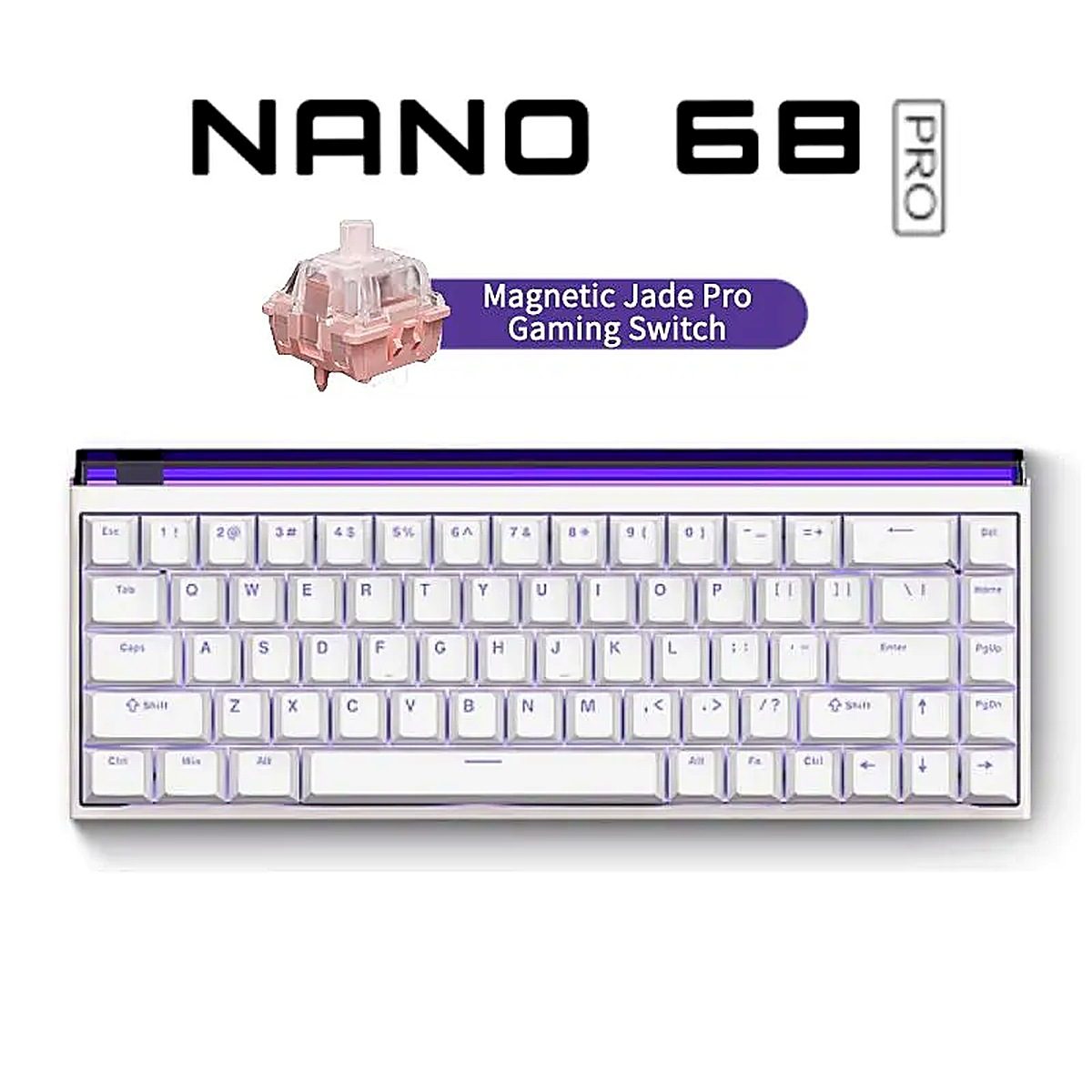 MADLIONS Игровая клавиатура проводная NANO 68 PRO Magnetic Jade Pro Gaming Switch, английская раскладка, белый