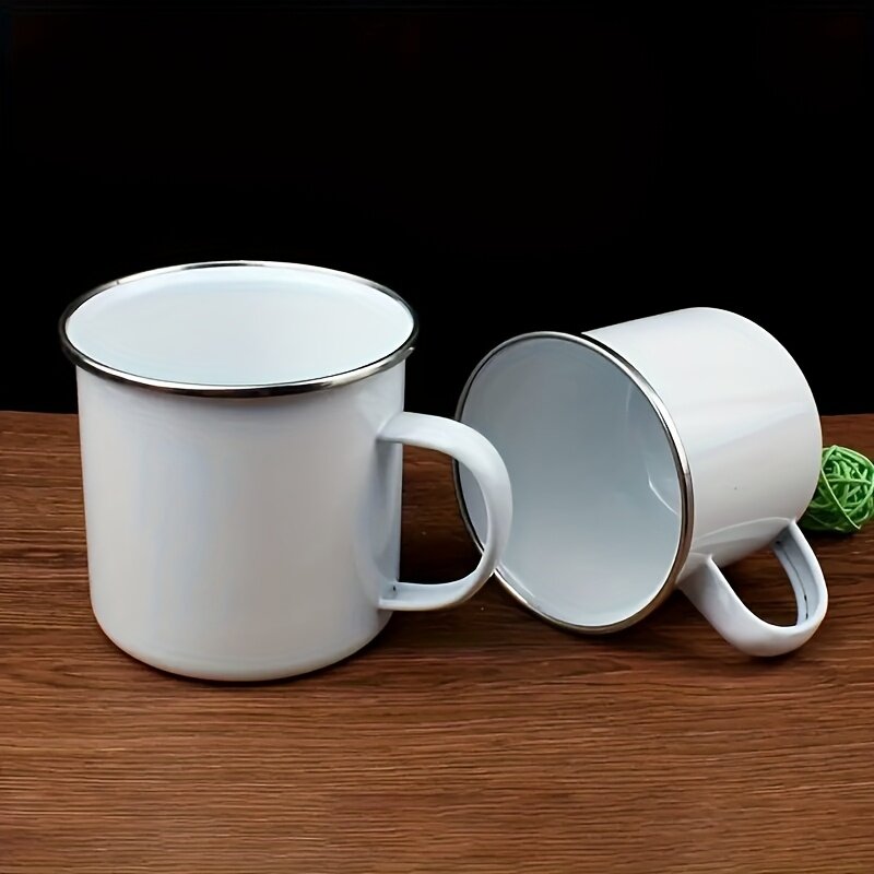 Утолщенная белая эмалированная кружка 12 oz, комплект 2 шт. для кофе и воды, кухни и кемпинга