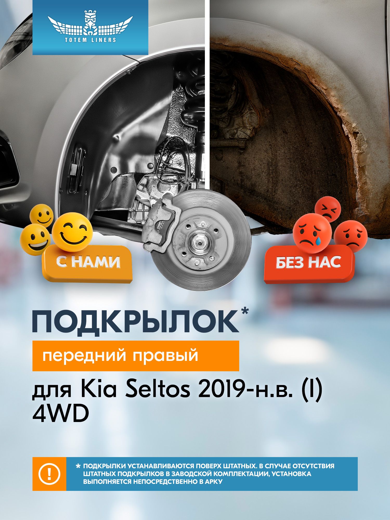Подкрылок для KIA Seltos 2019-н. в. (I) (Киа Селтос) Внедорожник 5 дв. 4WD - TOTEM передний правый