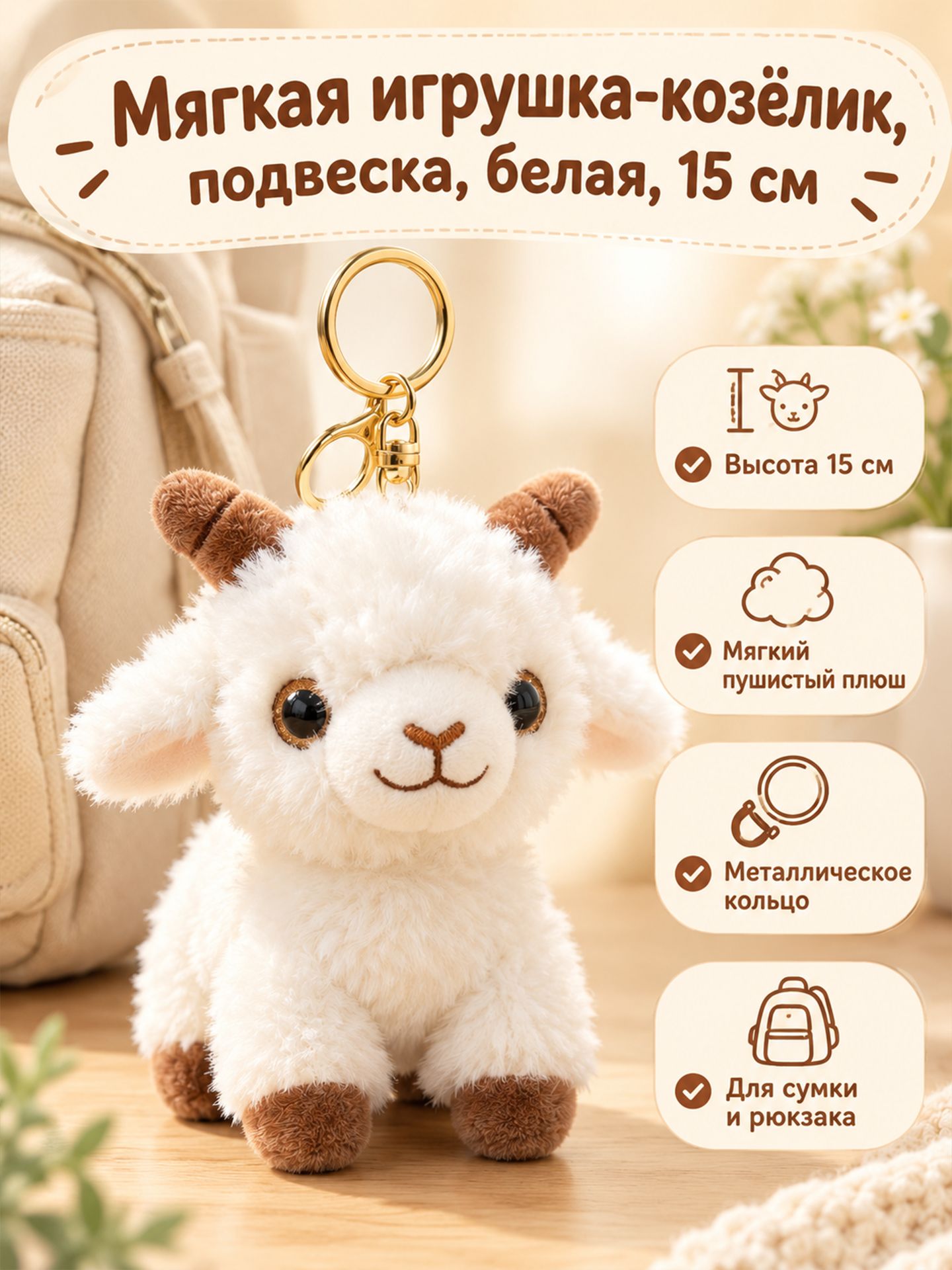 Мягкая игрушка коза коричневая козочка мягкая игрушка 15см символ года 2027 для мальчика и девочки