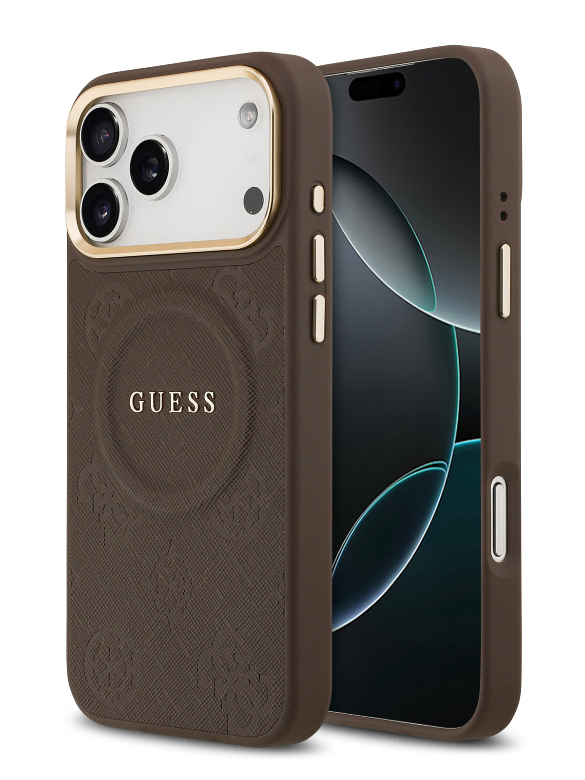 Чехол Guess на iPhone 18 Pro Max/17 Pro Max с магнитами MagSafe, из экокожи PU Saffiano, с защитой камеры, коричневый
