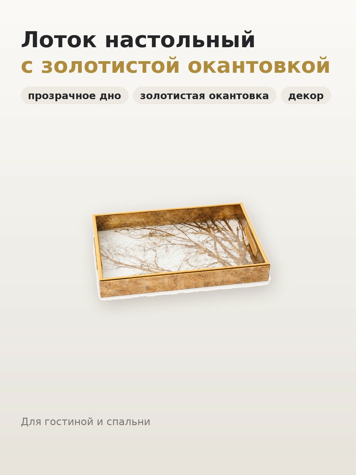Лоток настольный с золотистой окантовкой, 35,5 см, прозрачный, для мелочей