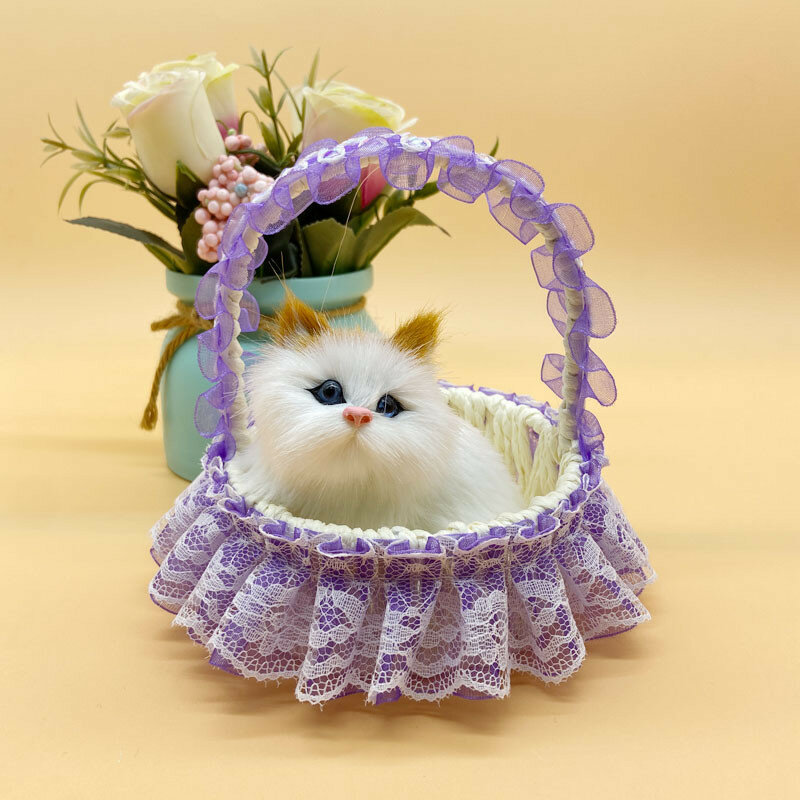 Корзина кошка с белым двойным кружевом и звуковой функцией для детской комнаты и подарка на праздник стиль п