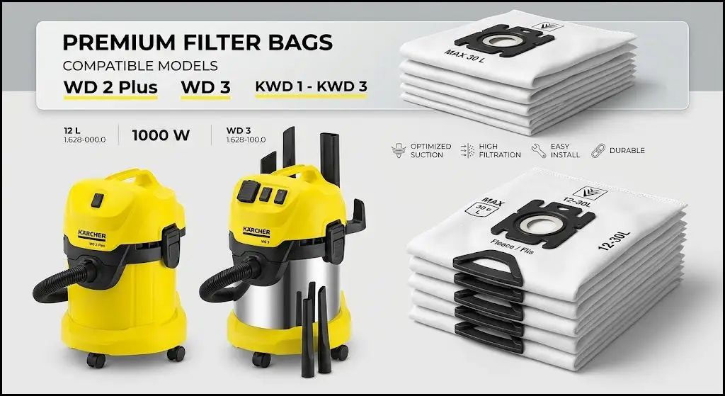 Мешки для пылесосов Karcher WD2 Plus WD3 KWD1-3 (2шт.)