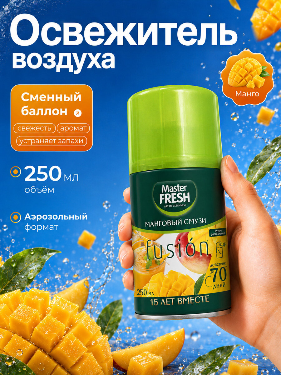 Освежитель воздуха Master Fresh Gold Сменный баллон Манговый смузи 250мл