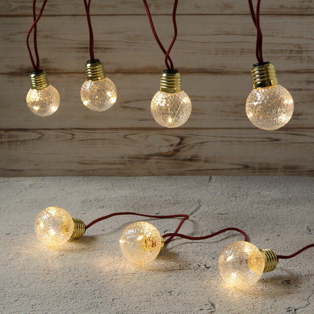 Ретро гирлянда Сириус 10 ламп с теплым белым светом 2.7 м красный шпагат IP20 Kaemingk 480239