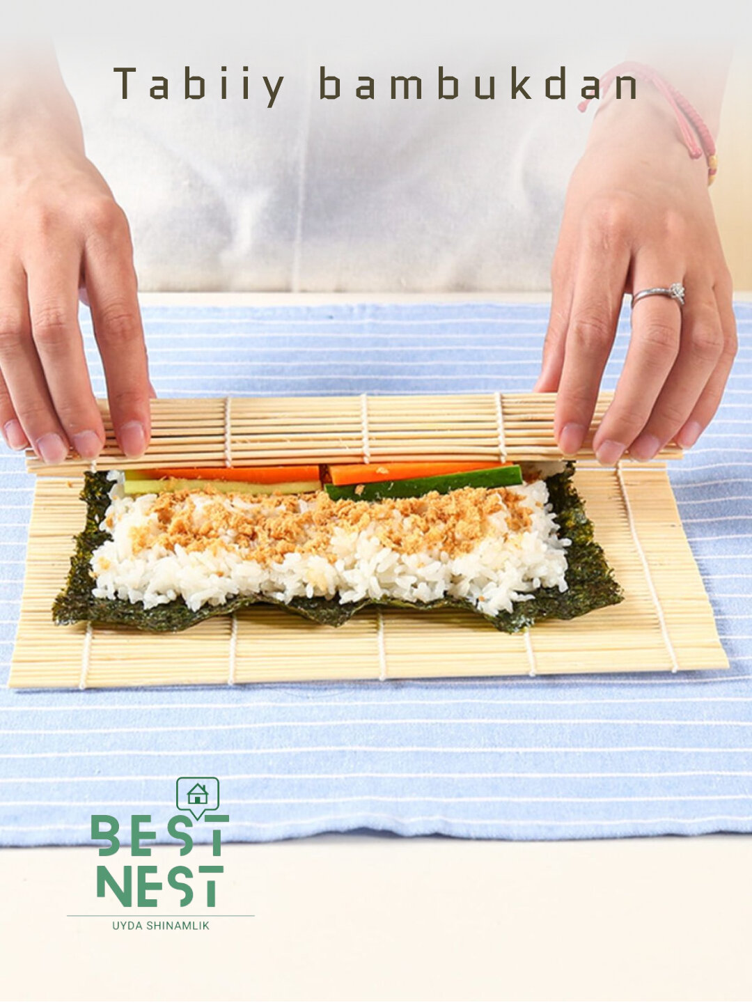 Бамбуковый коврик для суши и роллов, циновка, макису — фото 1