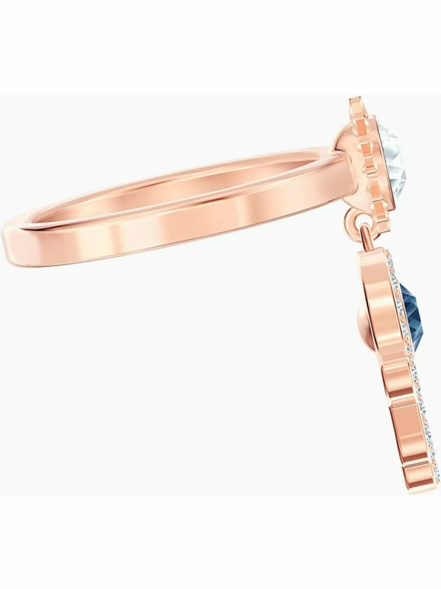 Кольцо помолвочное SWAROVSKI, кристаллы Swarovski, размер 16, синий, золотой — фото 1