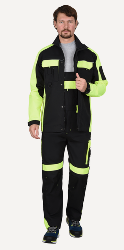 Изображение товара Спецодежда, Костюм рабочий мужской арт. 1490, куртка и полукомбинезон, цвет: черный с лим, размер: 48-50, рост 182-188