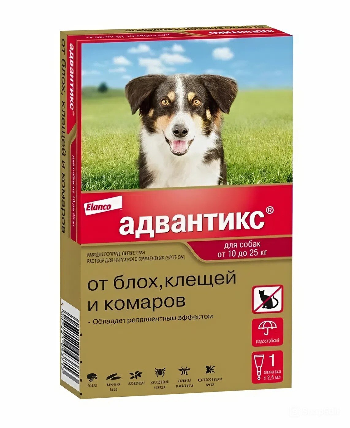 Адвантикс Elanco капли от блох, клещей, комаров для собак 10 - 25кг 2,5мл, упаковка 1 пипетка