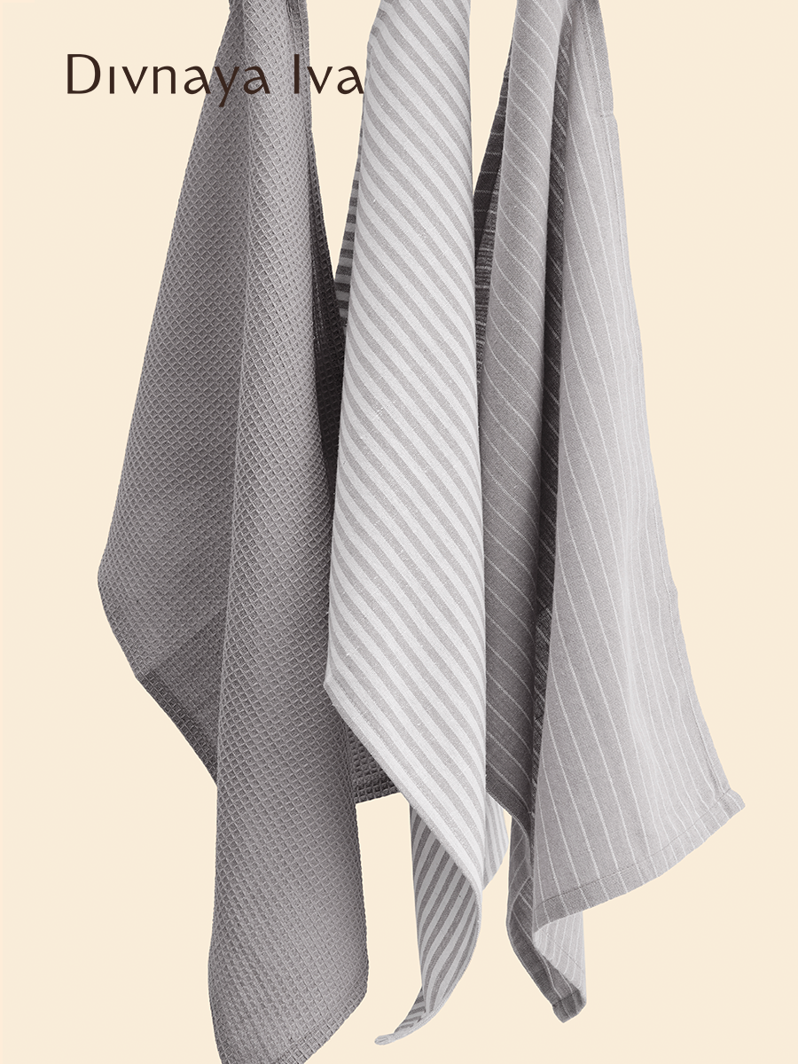 Набор из трех кухонных полотенец из натурального хлопка, серого оттенка, Divnaya Iva ( Дивная Ива)