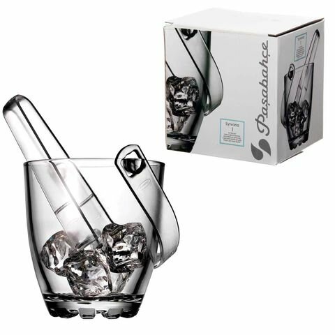 Ведерко для льда стеклянное, с пластиковыми щипцами, высота 130 мм, PASABAHCE "сильвана", фирменная подарочная упаковка, 53628
