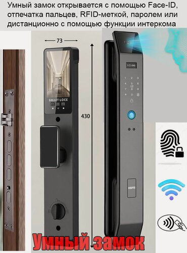 Изображение товара Электронный замок с WiFi, работает с Face-ID, отпечатком пальца.