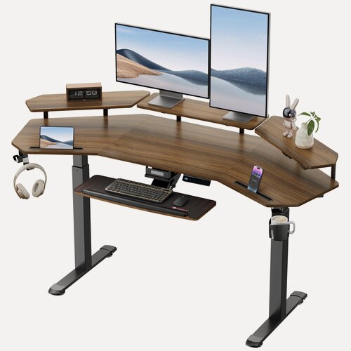 Изображение товара Стол для компьютера (для геймеров) с подставкой под клавиатуру и электрической регулировкой по высоте Eureka ERK-ED71-WN