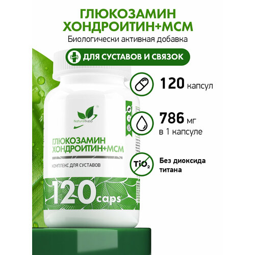 БАД Глюкозамин Хондроитин МСМ NaturalSupp Для связок, суставов, хрящей, кожи 120 капсул