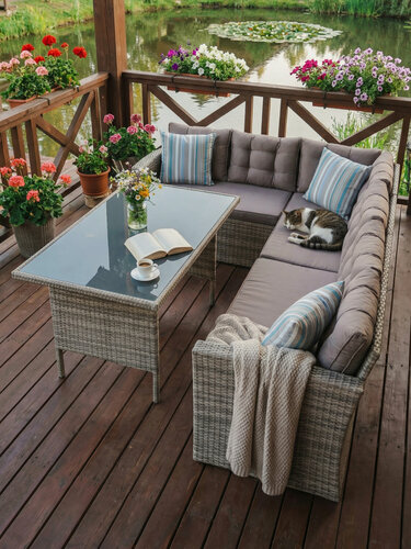 Изображение товара Угловой комплект для обеда и отдыха из искусственного ротанга Римини-5 (Rimini-5), серый