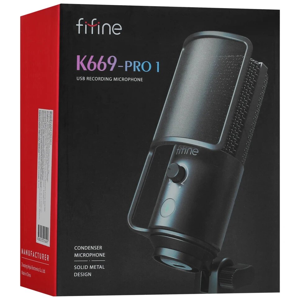 Микрофон Fifine K669 PRO1, проводной, настольный, USB Type-C, черный