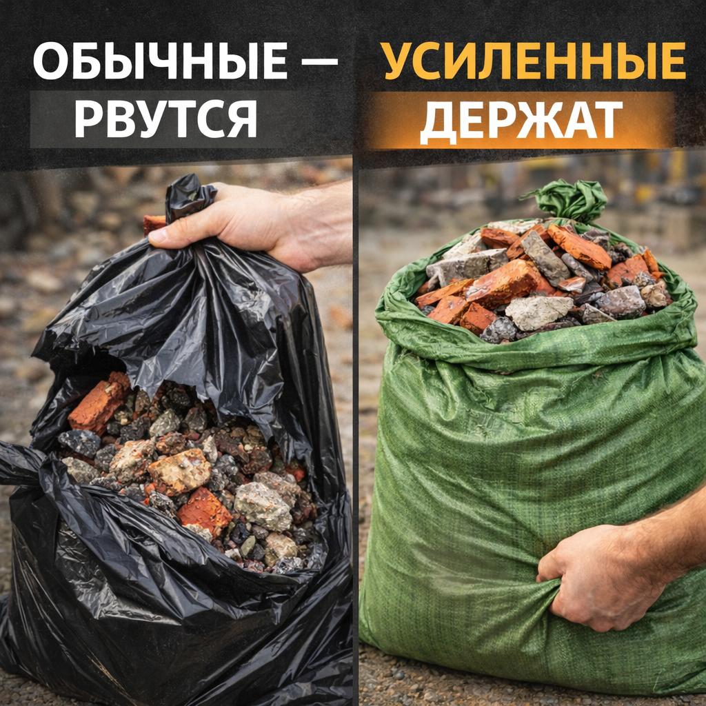 Мешки для мусора 70 л 100 шт | Сверхпрочные, не рвутся | Для строительного мусора, 55×95 см — фото 1