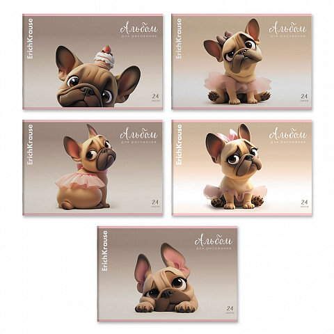 Альбом для рисования на скобе Erich Krause Frenchie, А4, 24 листа_MIX-PACK,5шт.
