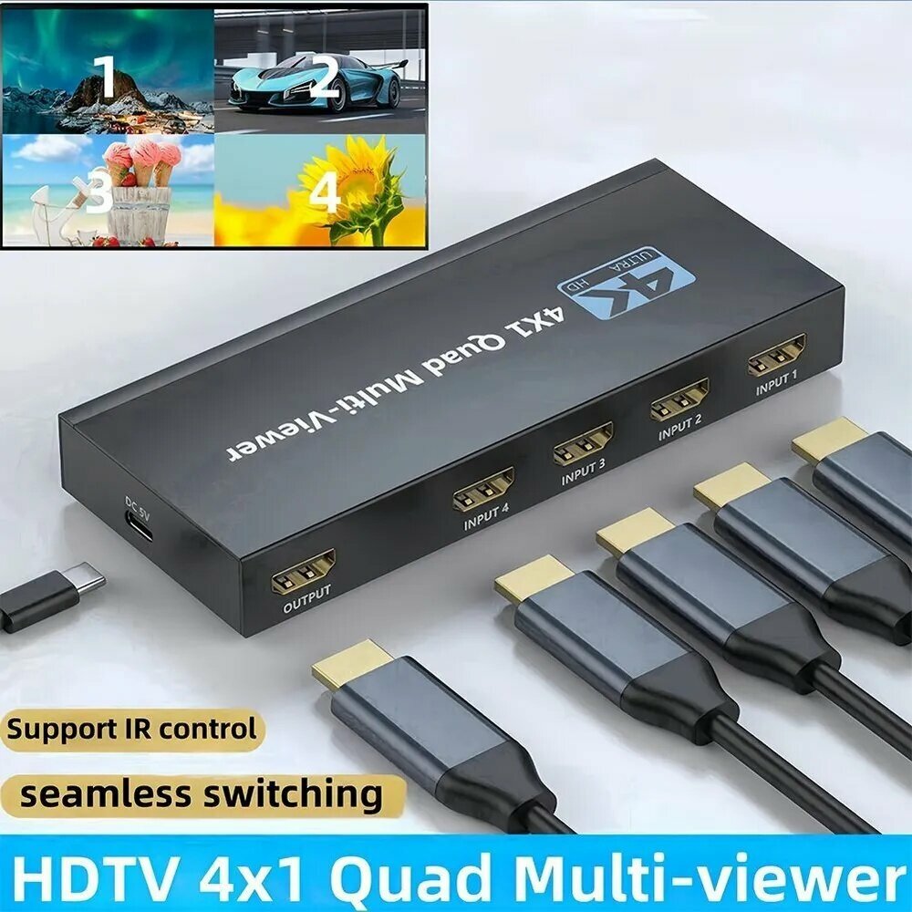 Мультивьювер, совместимый с 4K HDMI, концентратор с выходами 4 в 1 HDMI