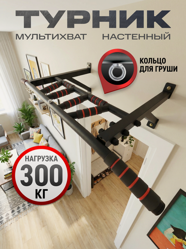 Изображение товара Турник Блин-Да-Гриф "Добрыня", настенный, для домашнего спортзала, черный