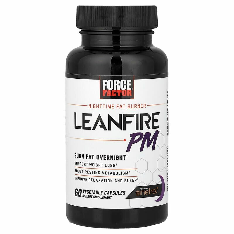 Жиросжигатель "Force Factor LeanFire", для приема перед сном, 60 капсул